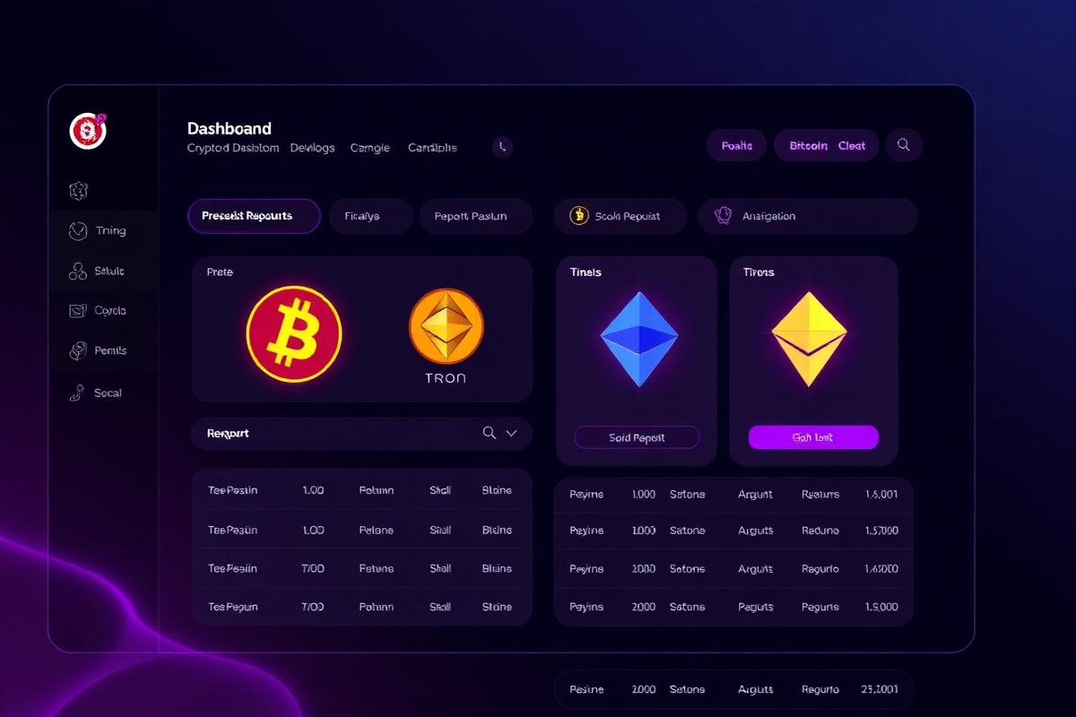 Panel de un casino cripto con depósitos en Bitcoin Ethereum y Tron